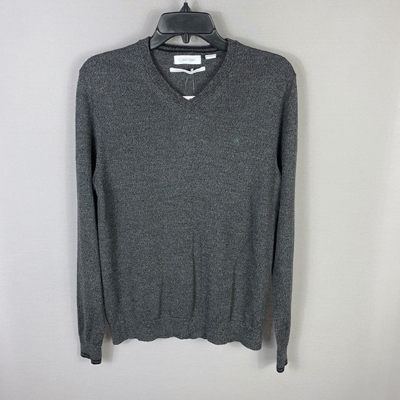 Calvin Klein Mens Extra Fine Merino Pullover Sweater in Black/Gray Size Small - Picture 2 of 7